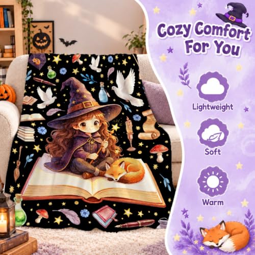 Xvx-Boom Witch Blanket,Halloween Throw Blankets, Cute Witch Gifts for Women - image 5
