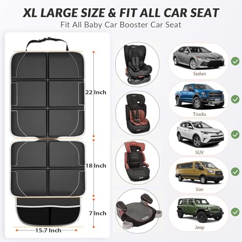Image of Gimars Car Seat Protector, 2 Pack, XL Thicken EPE Cushion Waterproof 600D Fabric Car Seat Cover for Child Car Seat with Nonslip Backing Mesh Pockets for Baby SUV Sedan Truck Leather Seats, Black-Gray