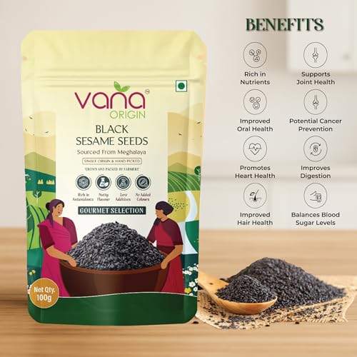 Image of Vana Origin Black Sesame Seeds from Meghalaya 100g | Raw Sesame Seeds | Black Til Seeds for Eating | Cold-Pressed Grade | Kaale Til | Whole Fresh and Natural Unhulled Kale /Black Til Seed