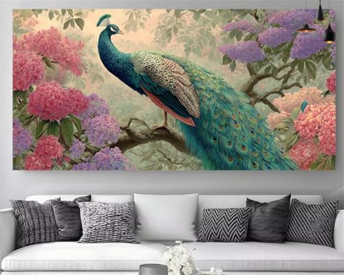 Diamond Painting Paon Adulte Grand Format 50x100cm, Kit Broderie Diamant 5D