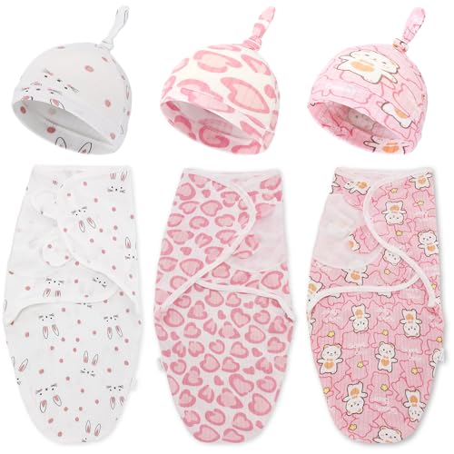 Image of Chuarry 3 Pack Preemie Swaddle Blanket with Hat Set Preemie Hats Baby Receiving Blanket Swaddle Wrap for Newborn