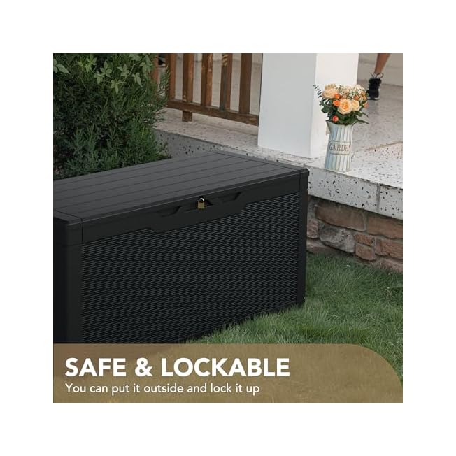 Devoko 100 Gallon Waterproof Large Resin Deck Box Indoor Outdoor Lockable Storage Containe