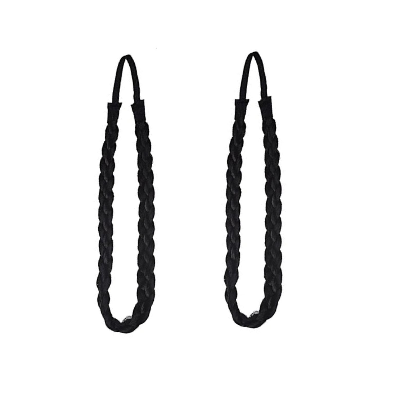 2 pcs (natural balck & brown) Synthetic Hair Braided Headband, Wide Classic Braids Headband Elastic Stretch Hairpiece Wig Band Women Girl-image-17