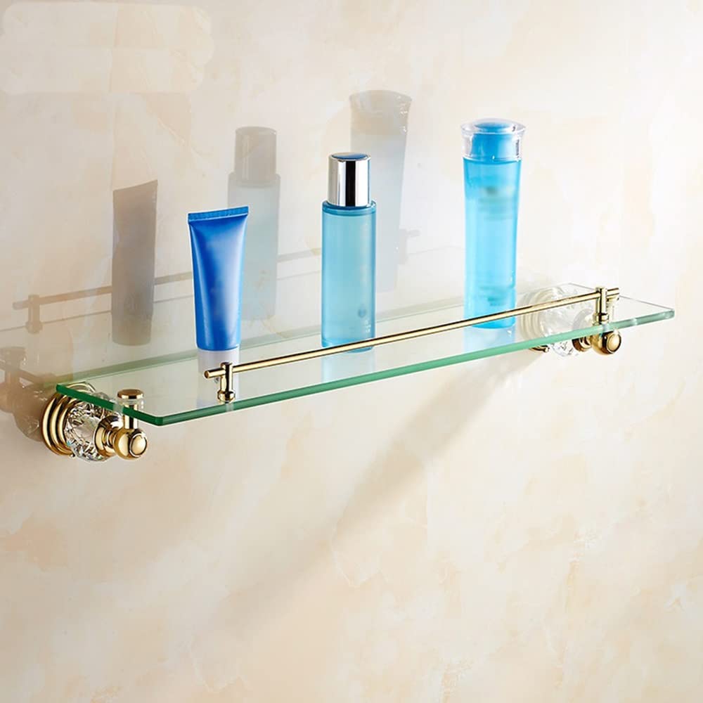 Estante de Ducha para Baño, Estantes Flotantes, Toallero Dorado de Cristal, Tocador con Organizador de Barra, Estante de Champú Montado en la Pared, Estante de Champú para Almacenamiento de/