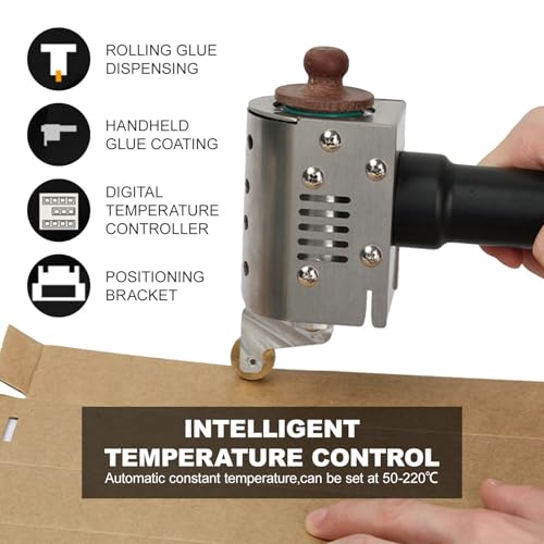 Portable Hot Melt Glue Roller Machine,150w adhesives Glue Dispenser for Packaging/DIY Crafts,with 4 sized glue rollers,Adjustable Temperature (50ml)