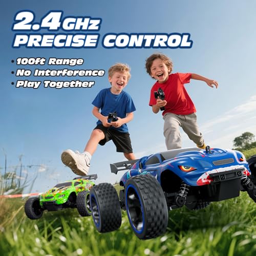 Image of Tecnock RC Cars for Kids, 1:18 Scale 2WD RC Car with USB-C Easy Charging, 2.4GHz Remote Control Car with LED Lights & 50 Mins Playtime, Toys Gifts for Boys & Girls Ages 8-12