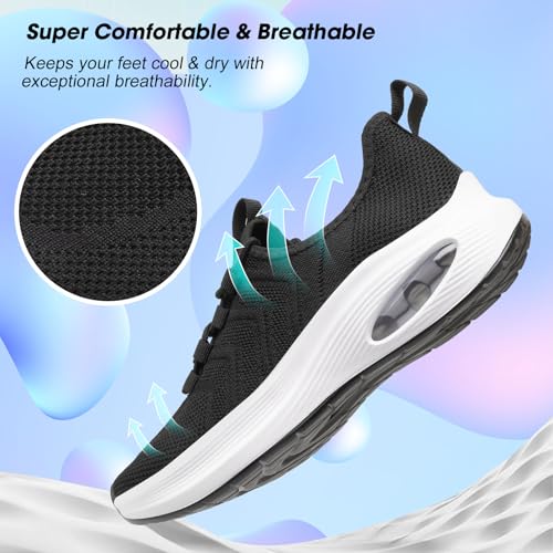 Image of Wide Toe Box Shoes Women Extra Wide Width Sneakers Air Cushion Road Running Shoes Ultra Light Tennis Gym Workout Training Shoes Breathable Walking Shoes with Arch Support