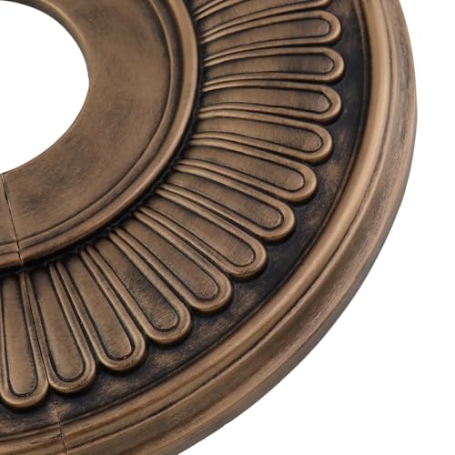 Image of PU Ceiling Medallions 2Pcs, 13.1 Inches x 3.35 Inches, Bronze Tone | Split Type, Fits 3.35 Inches Canopy, European Vintage Carving Style, Synthetic Foam Construction for Easy Installation