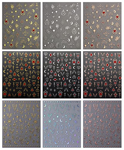 JMEOWIO 9 Sheets Moon Star Nail Art Stickers Decals Self-Adhesive Pegatinas Uñas Sun Nail Supplies Nail Art Design Decoration Accessories - Image 3