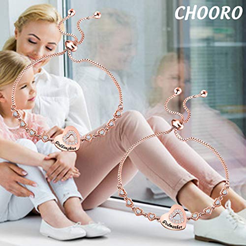 CHOORO Godmother Goddaughter Bracelet Goddaughter Baptism Point Drill Gift Mother's Day Gift for Godmother (godmother/daughter suit)3
