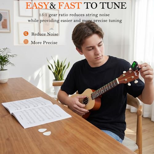 Image of Everjoys Soprano Ukulele Beginner Kit 21 Inch w /Free Online Lesson Gig Bag Tuner Picks Strap, Fast to Learn (Rainbow String)