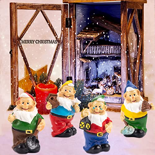 JelyArt Miniatur-Gartenzwerge Figur, Kleine Mini-Zwerge für Feengärten, Puppenhaus Gartendekoration Zubehör, Mikrolandschaft DIY-Statuen,Blumentöpfe Dekor(4 Gartenarbeits-Bartzwerg) Cover