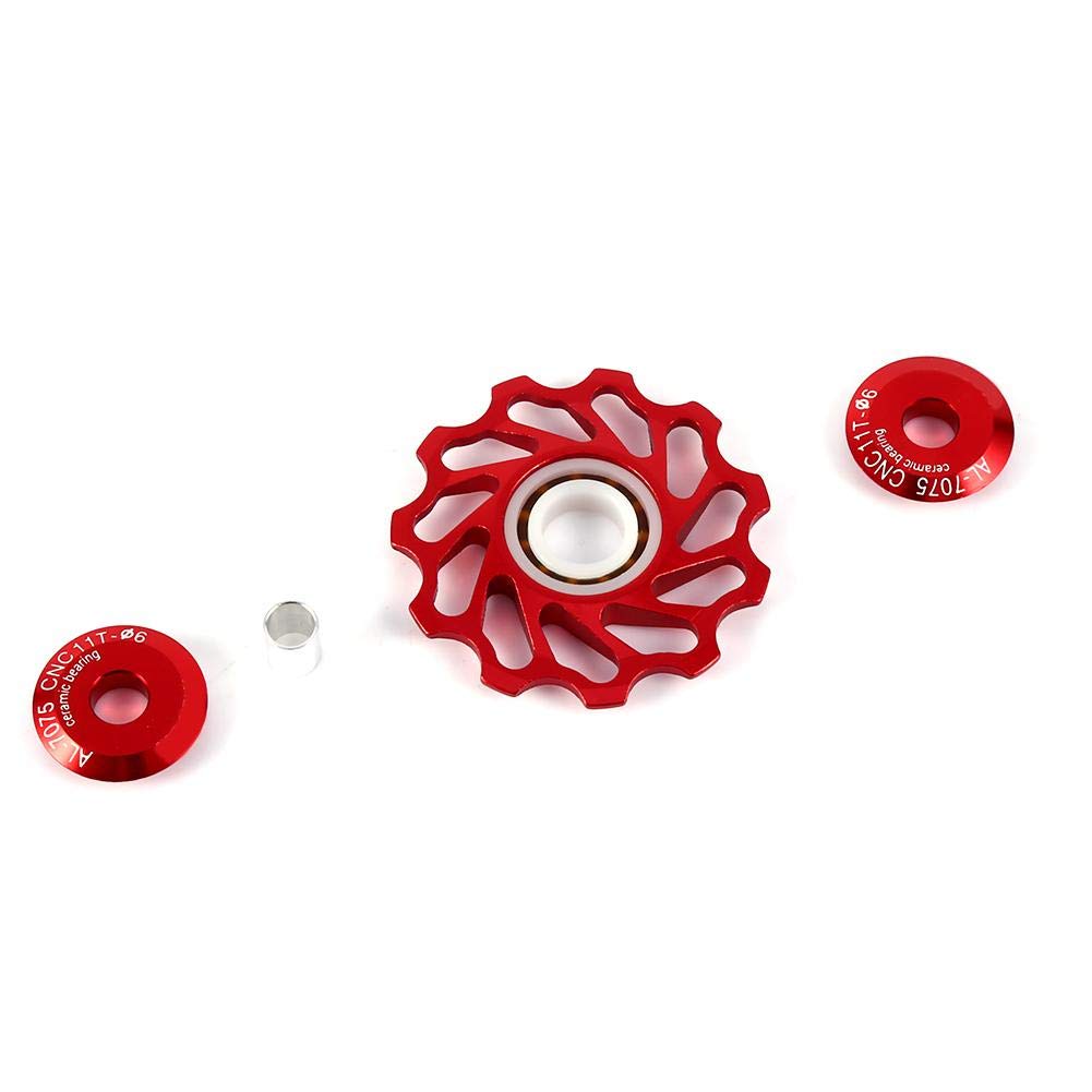 Elprico Ruota Fantino per Bici, 2 Pezzi puleggia in Ceramica puleggia in Lega di Alluminio Guida deragliatore Posteriore Accessorio per Bici (11T-Rosso)