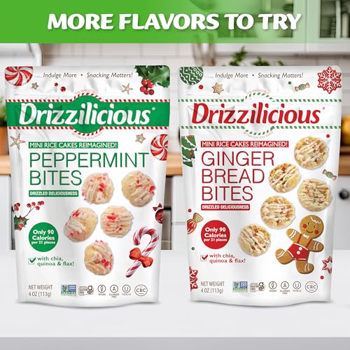 Drizzilicious Mini Flavored Rice Cakes - Rice Crisps, Healthy Snack for Adults and Kids, Vegan, Gluten Free Snack, Only 90 Calories Per 21 Pieces - Peppermint, 4 oz (Pack of 6)