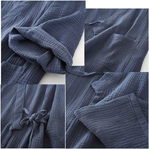 Maya Star Men Japanese Style Kimono Comfortable Pajamas Cotton Gauze Breathable Nightgown Tasteful Sweat Steaming Suit Cozy House Wear Sleepshirts XL Size(Navy Bule)3