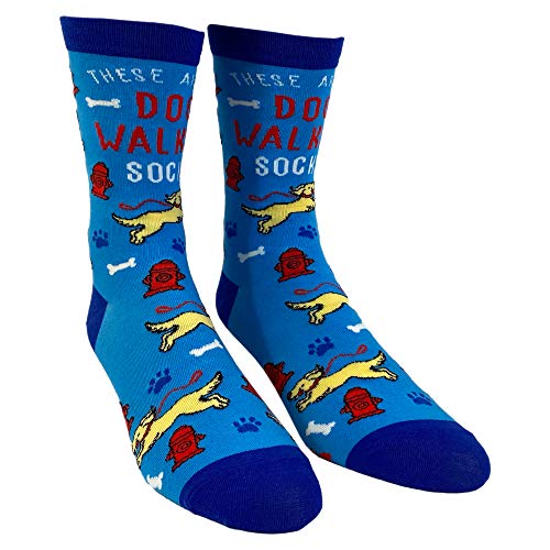 Funny Dog Walking Socks for Women – These Are My Dog Walking Socks Quote – Colorful Crew with Puppy Bone and Fire Hydrant Print – Soft Cotton Blend for Pet Lovers and Daily Walks
