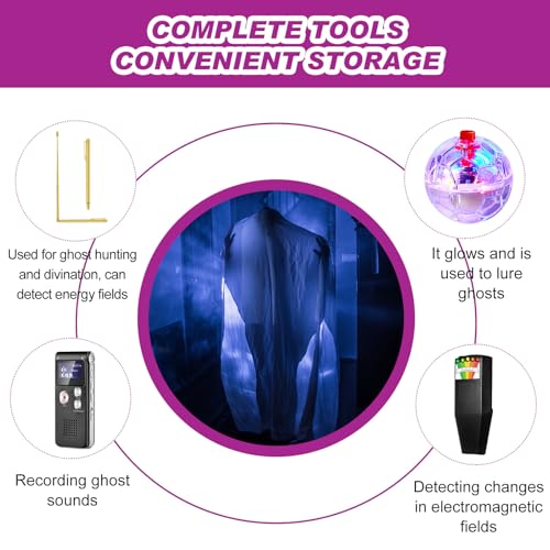 Image of Dunzy 8 Pcs Ghost Hunting Equipment Kit Paranormal Entertainment Equipment Tester Includes 1 Emf Reader Meter Digital 1 Voice Recorder 2 Pcs Copper Dowsing Rod 4 LED Motion Activated Cat Ball for Home