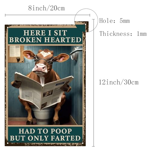 CREATCABIN Cattle Sign Toilet Decor Vintage Retro Tin Sign Metal Wall Art Plaque Iron Painting Poster Decoration for Bathroom Toilet Home 12x8Inch-Here I Sit Broken Hearted Had To Poop But Only Farted - Cosy Home Interiors CREATCABIN Cattle Sign Toilet Decor Vintage Retro Tin Sign Metal Wall Art Plaque Iron Painting Poster Decoration for Bathroom Toilet Home 12x8Inch-Here I Sit Broken Hearted Had To Poop But Only Farted - Image 2