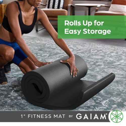 Image of Gaiam Thick Yoga Mat, Exercise & Fitness Mat with Easy-Cinch Carrying Strap | Non-Slip NBR Foam | Joint Cushioning | Yoga, Pilates, Fitness & Floor Workouts | 72 inchL x 24 inchW