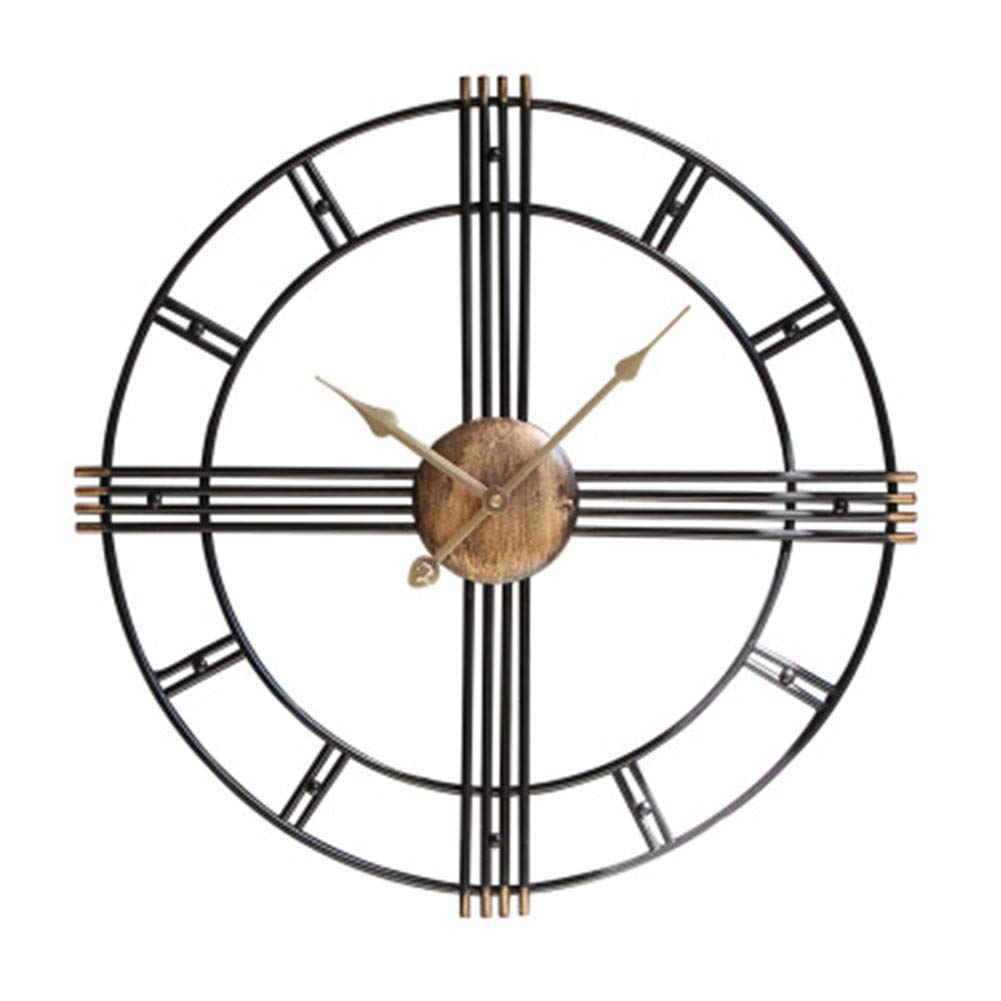 Horloge murale ronde classique noire en métal pour salon et cuisine