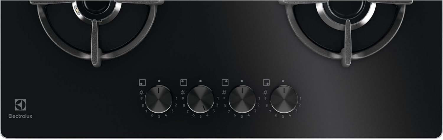 Electrolux Piano Cottura Gas EGG64272K Serie 600 Gas on Glass 60cm da Incasso, 4 Fuochi, Bruciatore Rapido, Bruciatore Wok, Precisa Regolazione della Fiamma, Sicurezza Sicurgas, 590x520cm, Nero