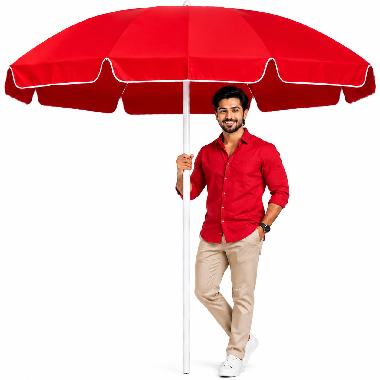 Garden Umbrella 7FT Garden Shade Outdoor Umbrella Patio Umbrella Backyard Use Sun Shade Balcony Use Commercial Use Cafe Use (Red)-image-33