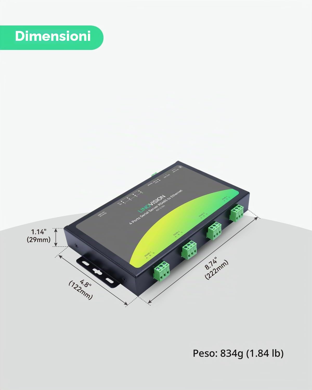 LINOVISION Convertitore RS485 a Ethernet a 4 porte, RS485 Ethernet Modbus Gateway, conversione Modbus RTU/TCP, Edge Computing, server seriale a 4 porte, convertitore RS485 a TCP/IP, processore