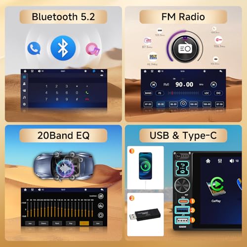 Radio para auto 6.8" con pantalla táctil IPS y Bluetooth miniatura 5
