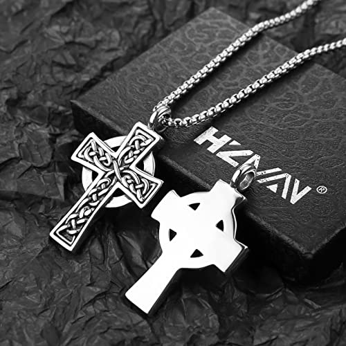 HZMAN Stainless Steel Celtic Cross Necklace for Men Women Vintage Viking Irish Knot Amulet Pendant Jewelry Gift4