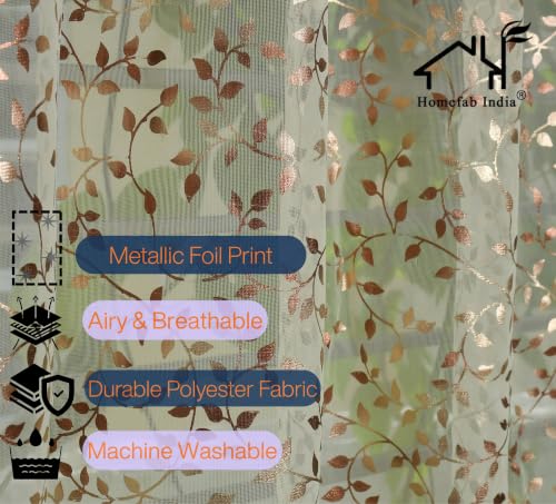 Image of Homefab India Multi Foil Transparent Sheer Curtain - 7 X 4 Feet, Door Curtains, Cream Leaf, Pack of 1 Piece