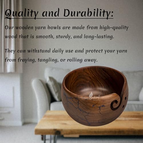 Image of INTAJ Wooden Yarn Bowl for Knitting and Crochet, 7 Inch No-Snag Holder