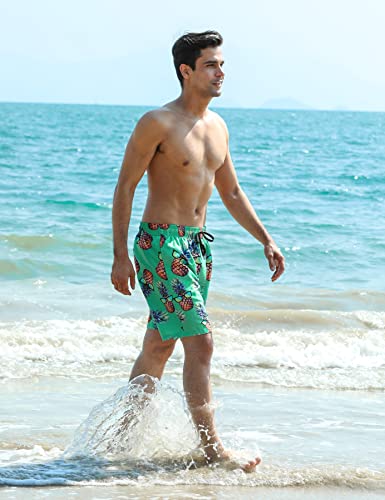 Tuonroad Mens Boys Swimming Trunks Retro Vintage Swim Shorts Cool Yellow Green Pineapple With Blue Black Sunglasses Board Shorts Surf Shorts With Adjustable Drawstring Side Pockets #TOP4