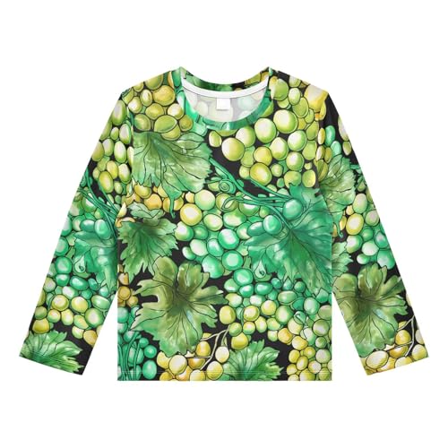 Grape Leaf Watercolor Black Boy's Rash Guard Swim Shirt Long Sleeve Sun Shirt for Running Swiming Pool UPF50+ 3T