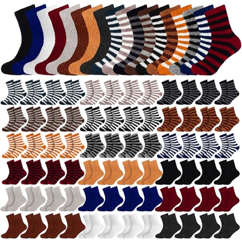 Tivi Tovo 80 Pairs Men's Fuzzy Socks Bulk Cozy Fluffy Warm Plush Slipper Socks Plush Sleeping Fleece Boot for Men Homeless Winter