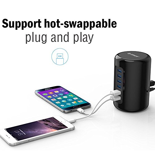 Orico® Hub USB 3.0 Alimentato a 4 Porte con 2 Porte di Ricarica USB Rapida (2 x 5V 2.4A), Supporta Windows Vista/7/8/8.1/10, Mac OS 10.x, Linux - Nero