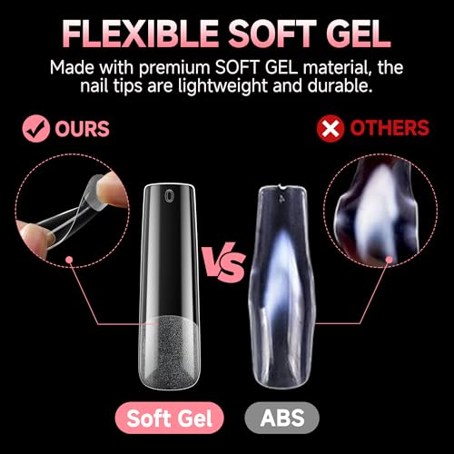 Image of UNA GELLA Nail Tips Sqaure Extra Long Tapered Sqaure Nail Tips 504pcs XXL Clear Fake Nails Full Cover Square Gel Tips for Acrylic Nails Tips for Press on Nail Extensions Home DIY Salon 12 Sizes