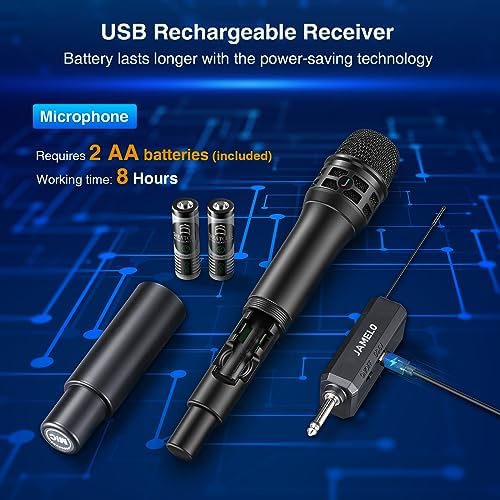 JAMELO Wireless Microphone UHF Handheld Microphone with Rechargeable Receiver Professional Cordless Microphone System for Karaoke Machine, Singing, Wedding, DJ, Speech
