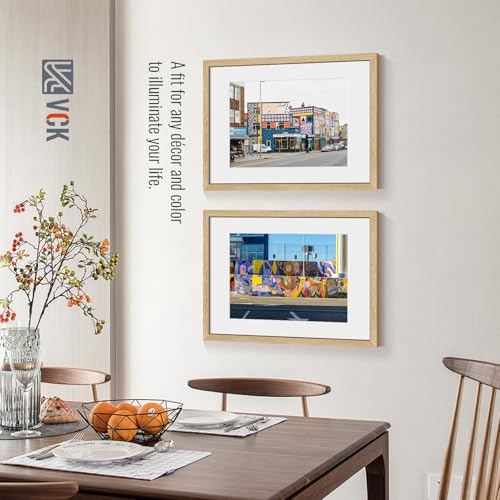 Image of VCK 16x24 Picture Frame 5 Pack, Oak Wood, 12x18 Mat, for Wall Art