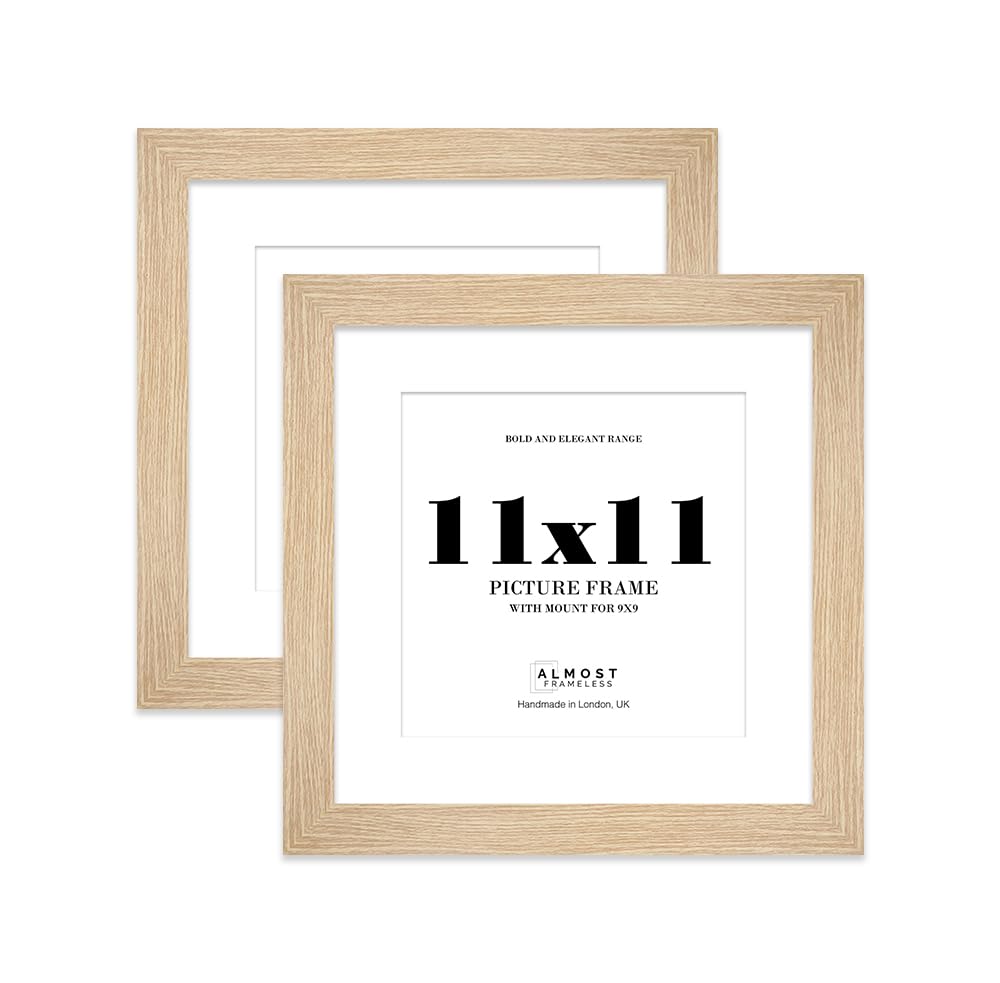 11x11" Oak Square Frame With Mount for 9x9" Pictures 28mm Edge Frame Display with Wall Hooks and Kickstand, 2 Pack — image 1