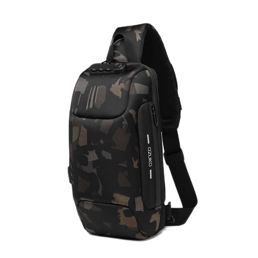 OZUKOAnti Theft Sling Bag Shoulder Crossbody Backpack, Waterproof Large Mens Sling Backpack Travel Hiking Chest Bag Daypack (Camouflage)