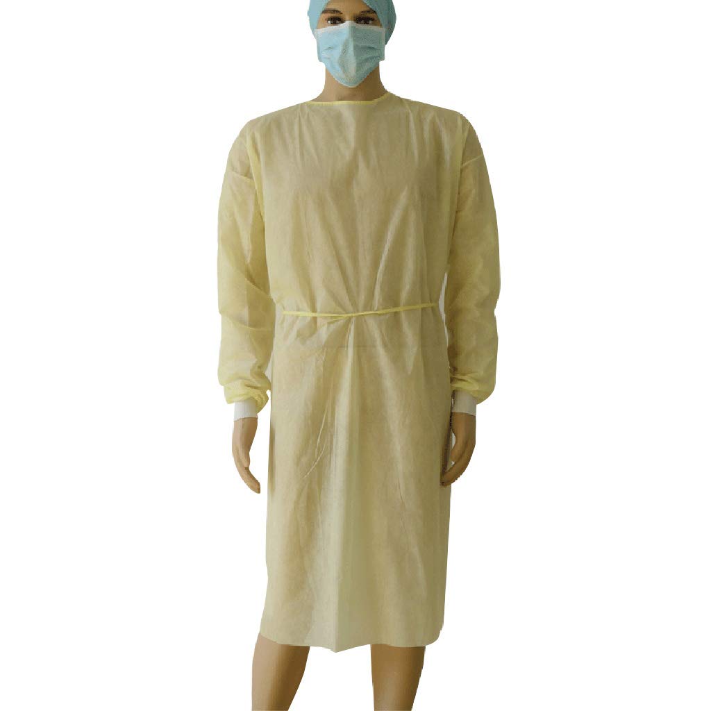 Asukohu Yellow Isolation Gowns With Elastic Cuff Non-Woven Fluid Resistant Hospital Industries Size Fits