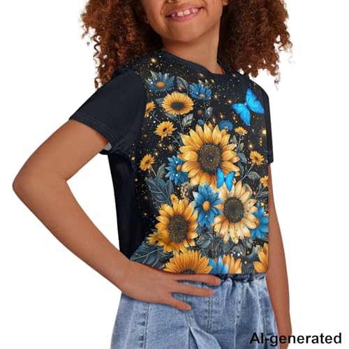 Image of Cute Crop Tops for Girls Short Sleeve Summer T Shirts Fashion Graphic Tees Crew Neck Pullover Tee 5-14 Years