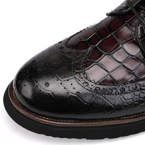 Image of Lace-up Oxfords Brogue Wingtip Shoes for Men Two Color Mix,Crocodile Pattern