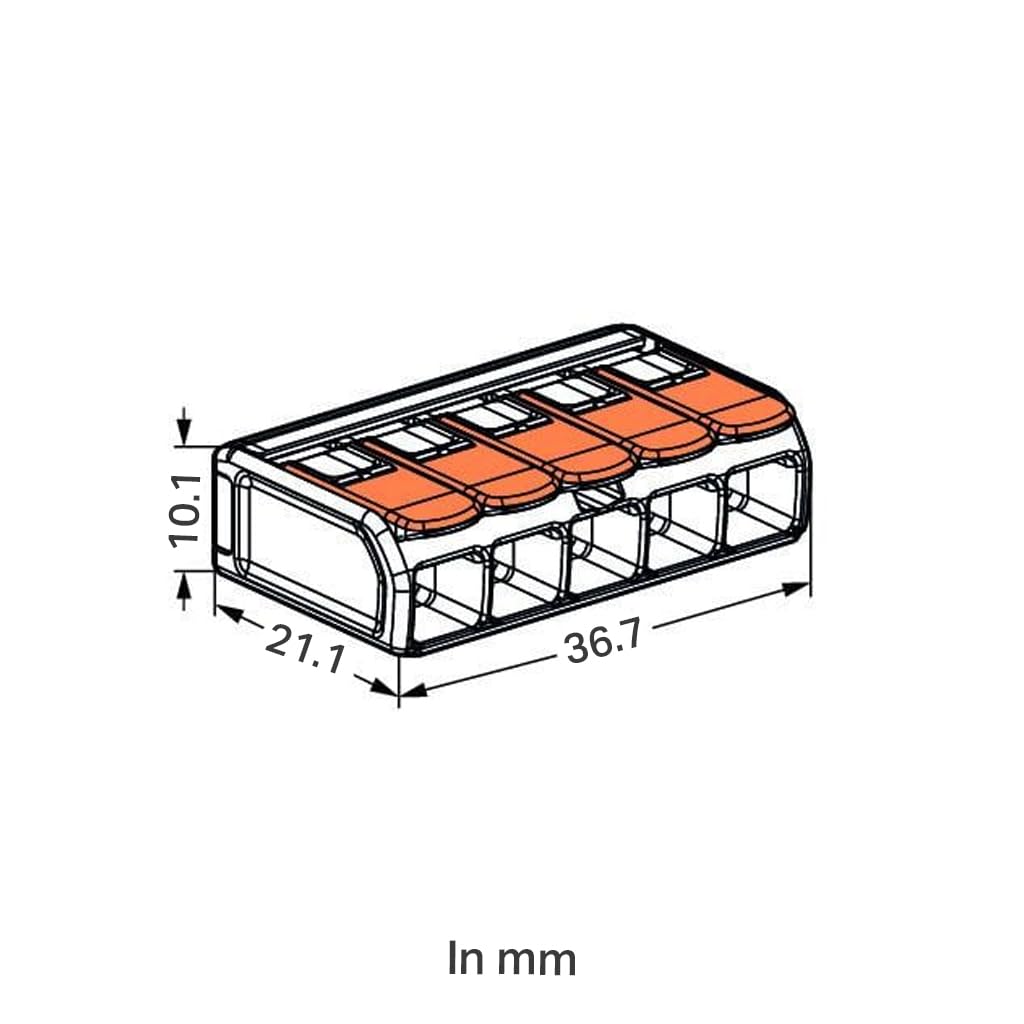 Wago 221-615 - Kompaktowe zaciski połączeniowe z dźwignią napędową, 5 przewodów, zacisk dźwigni, zacisk cynowy, 0,5-6 mm²