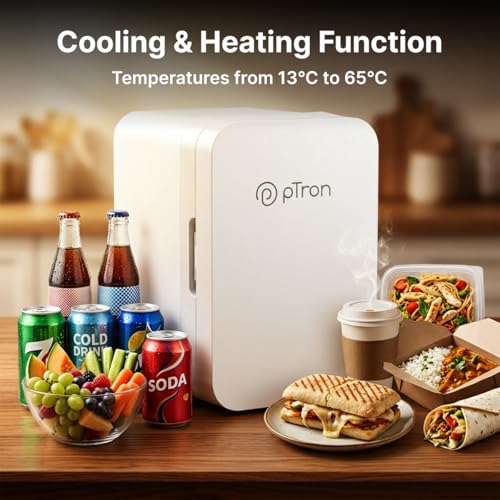 Image of pTron EaseMate CUBE 8L Portable Mini Fridge, Thermoelectric Cooler and Warmer for Car & Home, Store Cosmetics, Beverage & Food, Smart Temperature Control, Dual Power Supply 220V AC /12V DC (White)