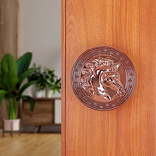 Image of LAPO Horse Main Door Handle, Door Handles for Main Door, Wooden & Glass Door Pull Handle, Door Hardware (4 inches, Round Diameter 5 inch-Pack of 1) Rose Gold Finish | 3 Years Warranty