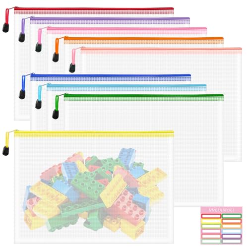 Image of 9pcs A4 Mesh Zipper Pouch Bags, 9 Colors, PVC Material, Reusable, Transparent, Zip Closure, Perfect for Toy Storage, Office Organization