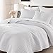WDCOZY White Cross Stitch Queen Size Quilt Set, Striped Lightweight Soft Bedspread, Channel Farmhouse Rustic Coverlet, All Season Country Bedding, Thin Comforter