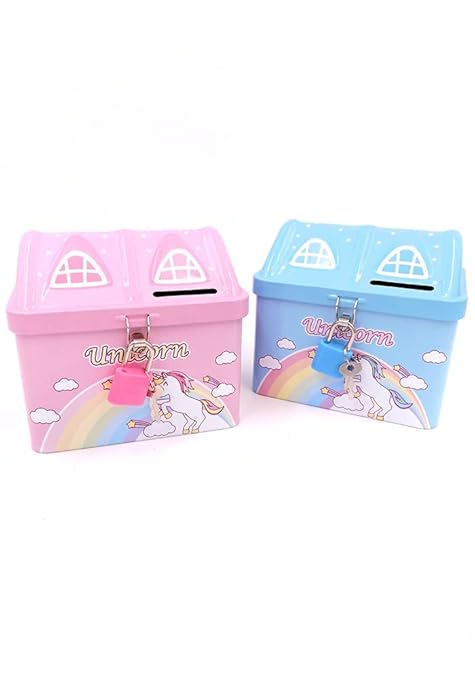 Rockjon - Piggy Bank Captain America, Minions Super ,Cars ,Unicorn Spider Man Doraemon Saving Pot Coin Box Piggy Bank for Girls and Boys Best Return Gift for Kids (Unicorn Hut (Pack of 2))