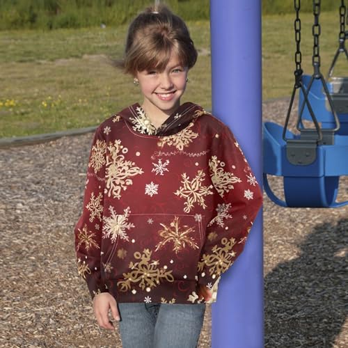 Kids Hoodies Sweaters Christmas Xmas Snowflake Hooded Sweatshirts with Big Pockets for Boys Girls B04003804